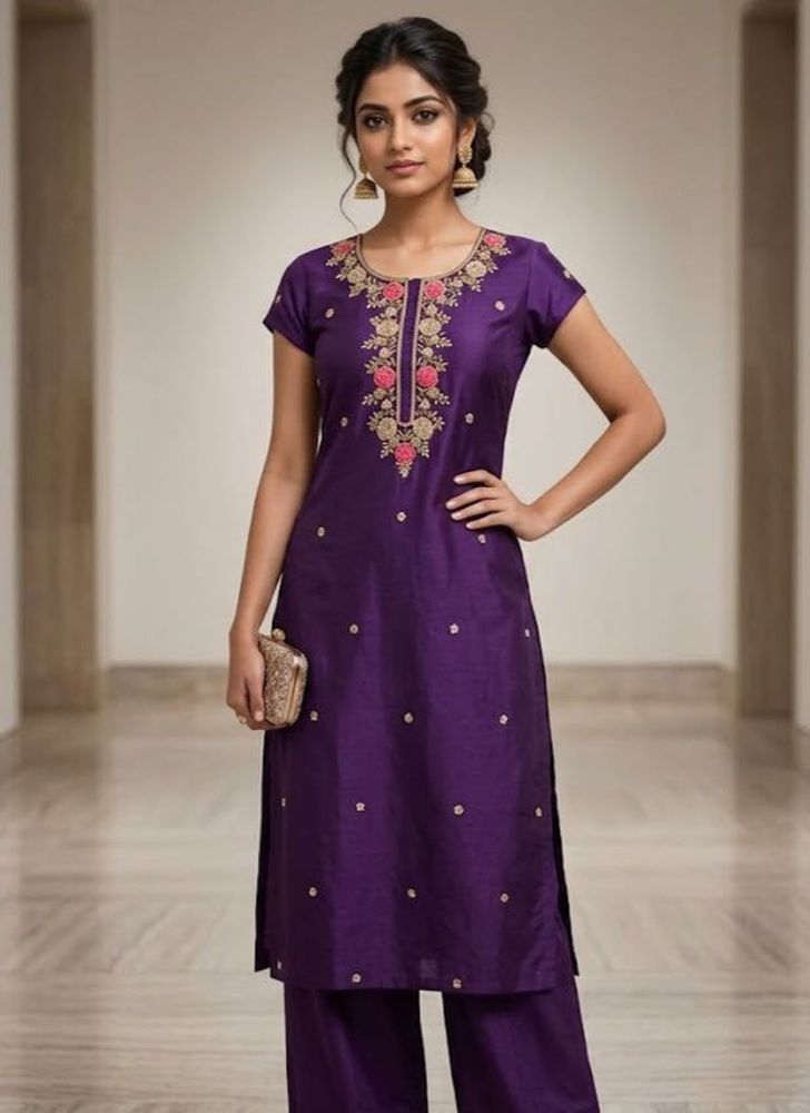 Elegant Purple Embroidered Kurta Set