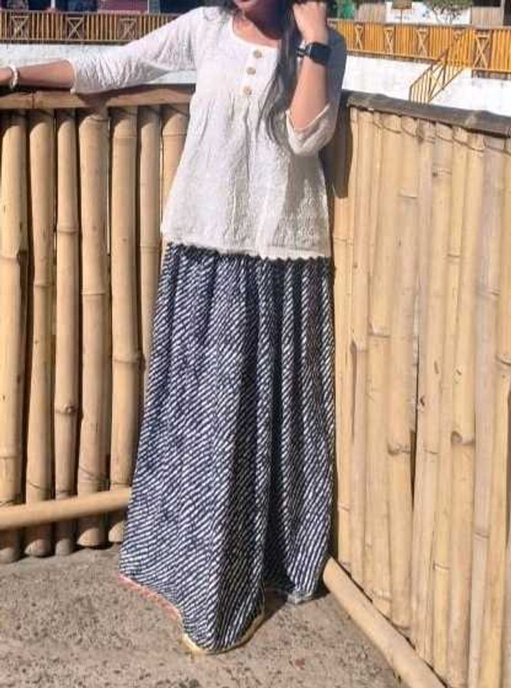 White Kurta with Striped Palazzo