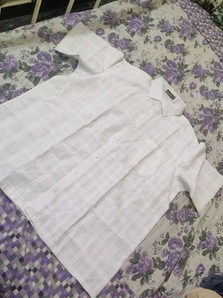 White Plaid Short Sleeve Shirt