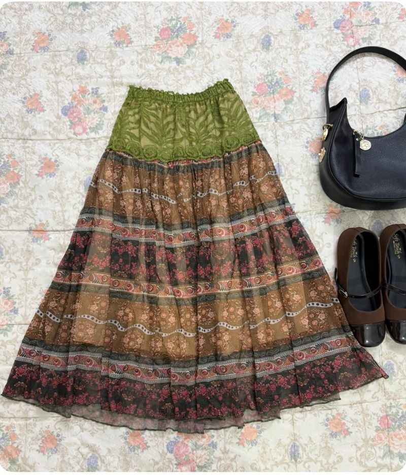Bohemian Floral Tiered y2k Maxi Skirt