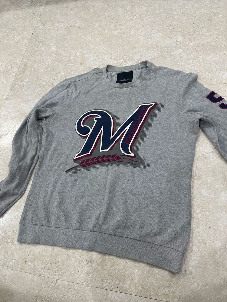 Grey Crewneck Sweatshirt with 'M' Logo