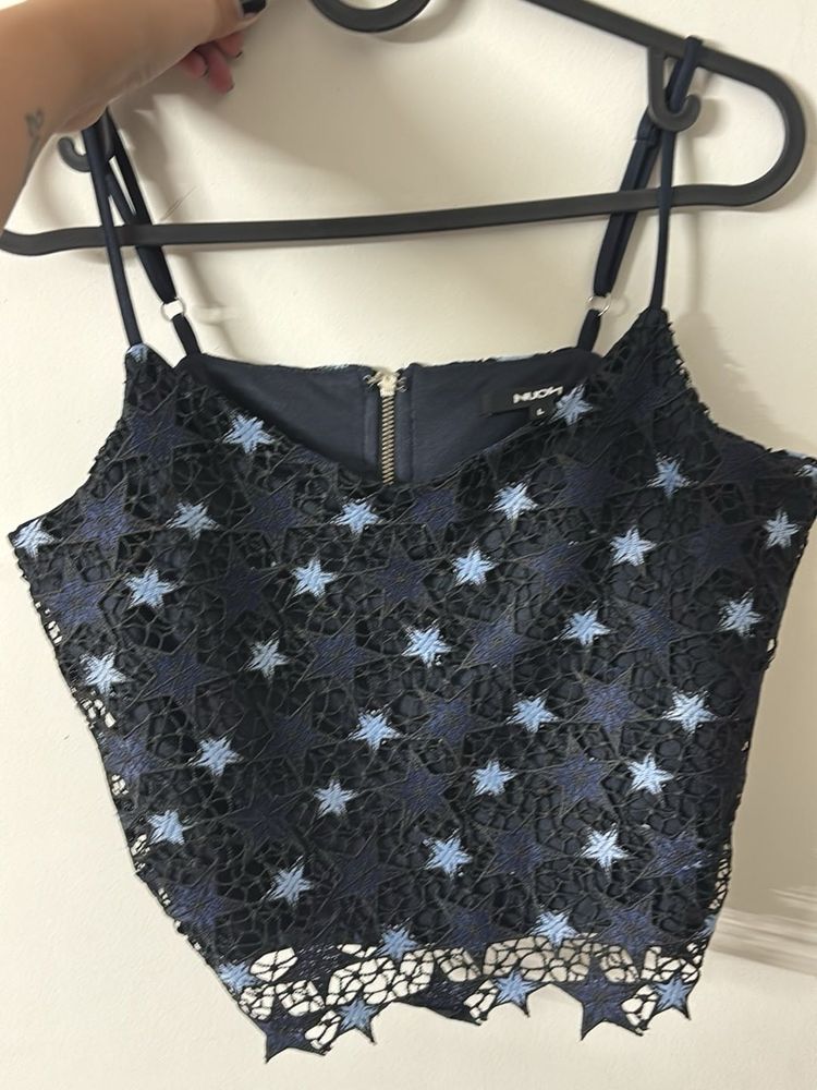 NUON Navy Blue Star Lace Crop Top