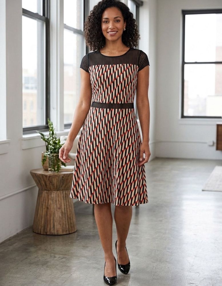 Pintrest Geometric Print Fit &amp; Flare Dress