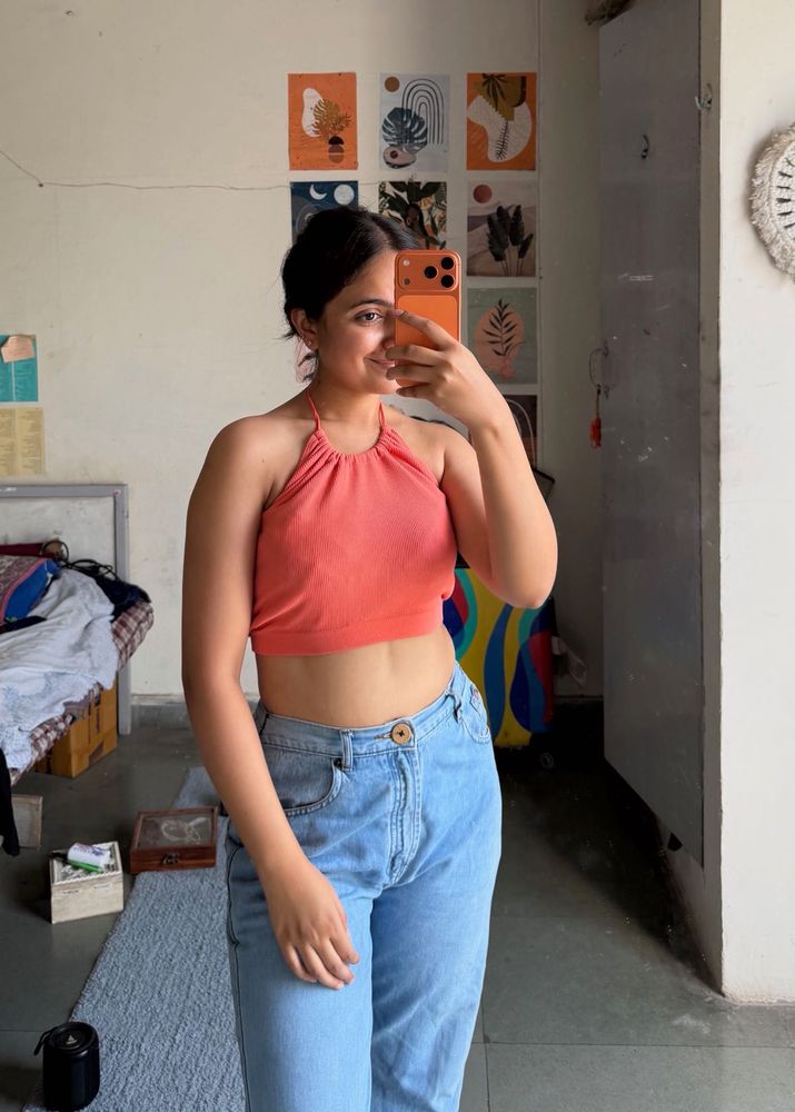 Cute Coral Halter Crop Top