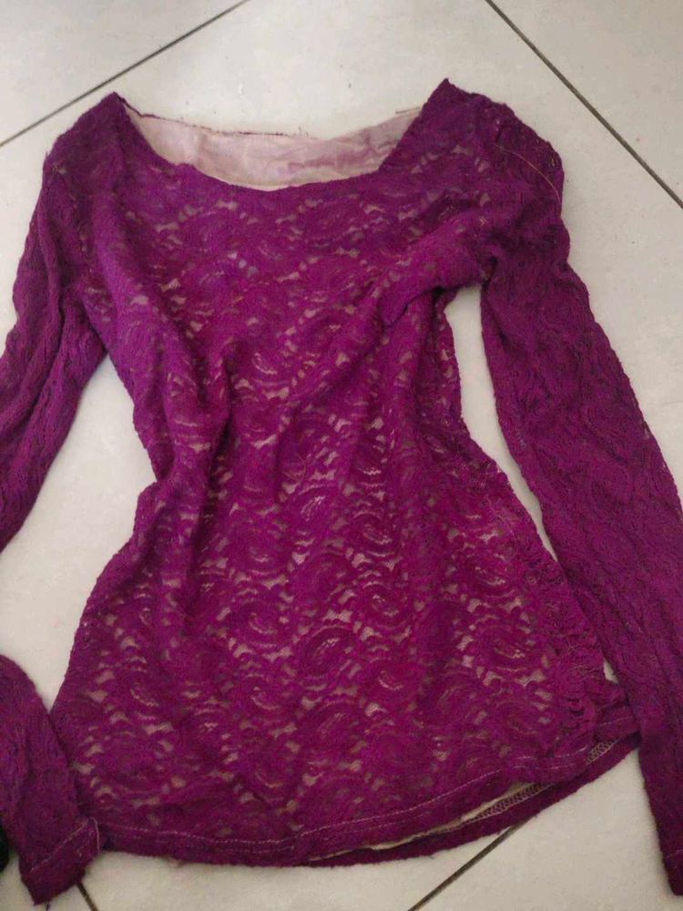 2000s Purple Lace Long Sleeve Top