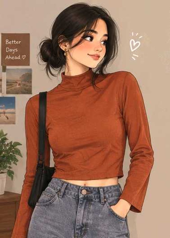 Chic Rusty Orange Turtleneck Top