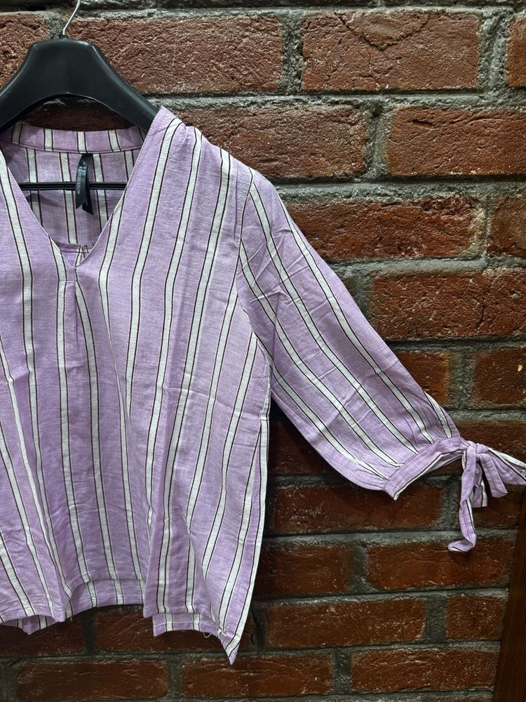 Striped Tie-Sleeve Top