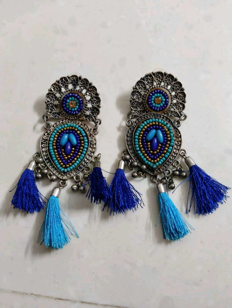 Boho Blue Tassel Earrings