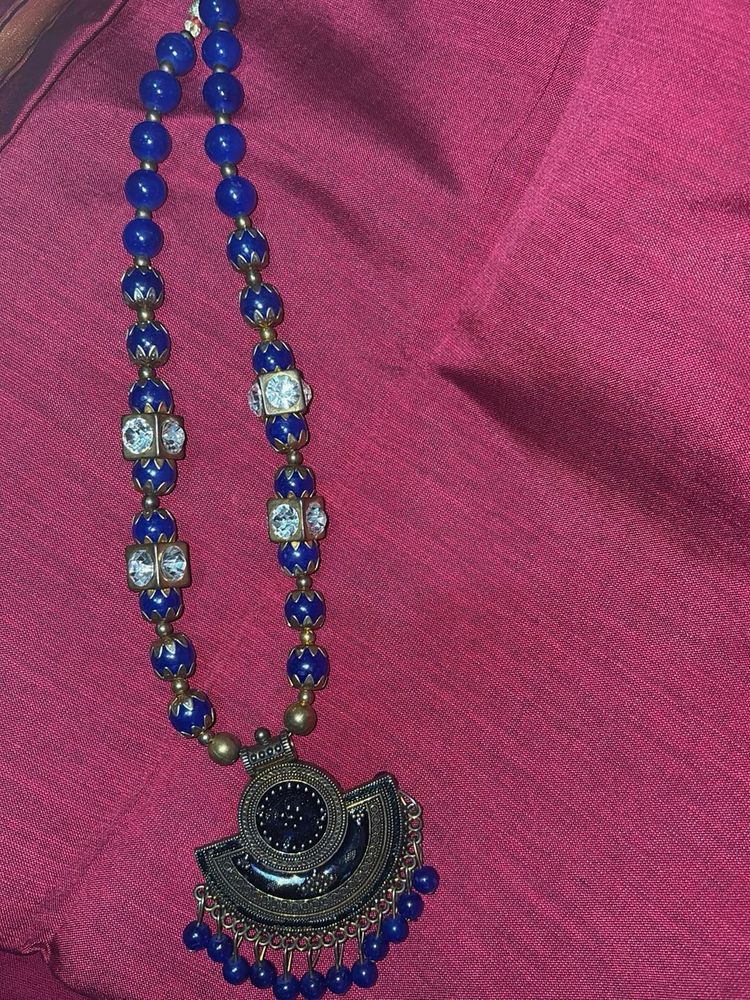 Statement Blue Beaded Necklace