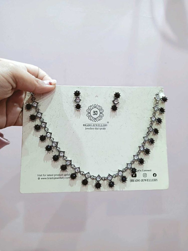 Black Stone Necklace &amp; Earring Set