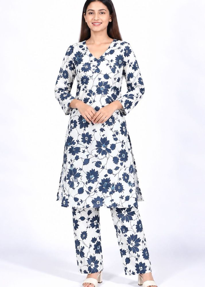 Blue Floral Print Kurta