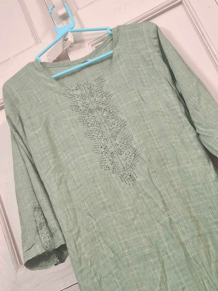 💥Grape Green Embellished Kurta