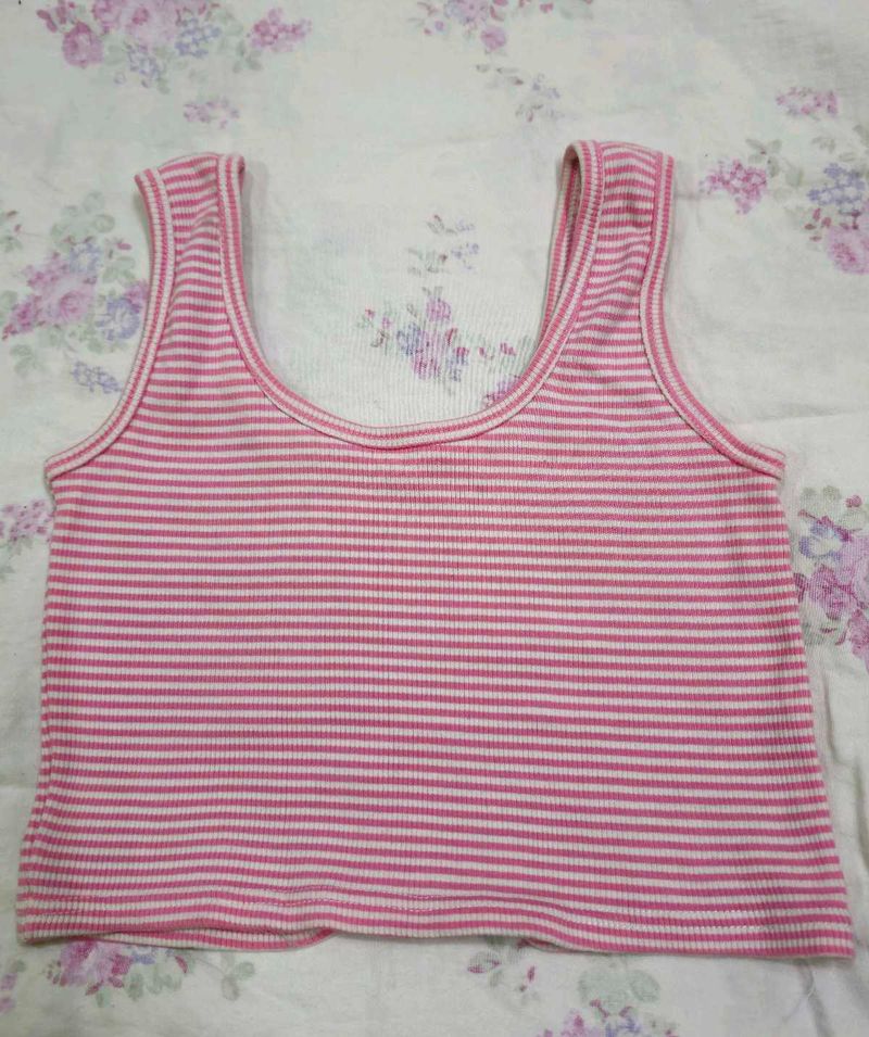 Pink Striped Cropped Tank Top