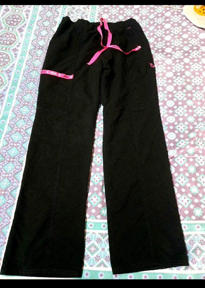 Black Scrub Pants with Pink Accents
