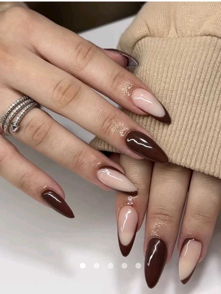 Brown &amp; Nude Almond Press-On Nails