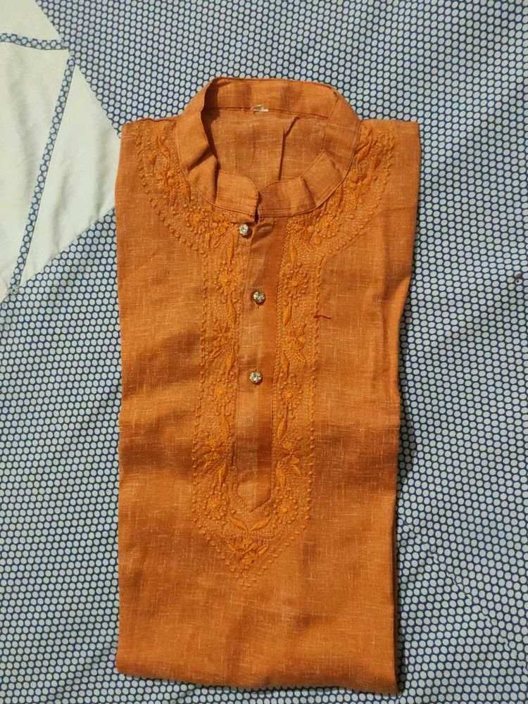 Orange Embroidered Kurta