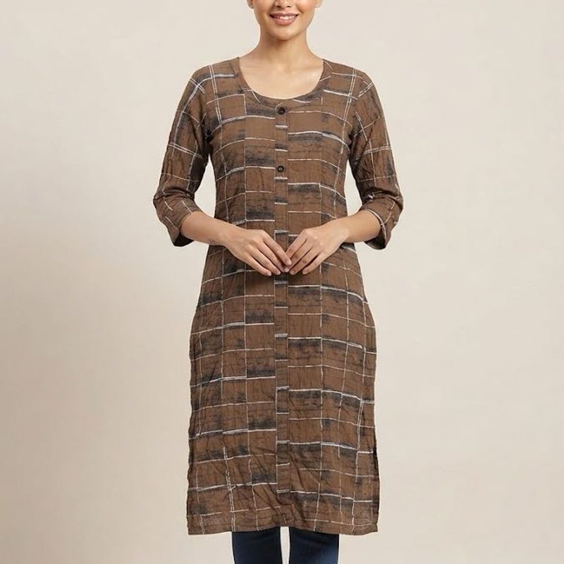 Brown Checkered Kurta