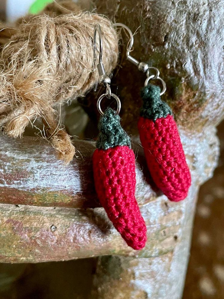 Crocheted red Chili Pepper Earrings