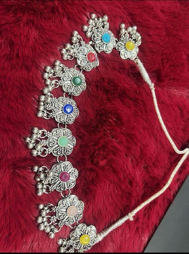 Boho Ethnic Silver Toned Choker Set