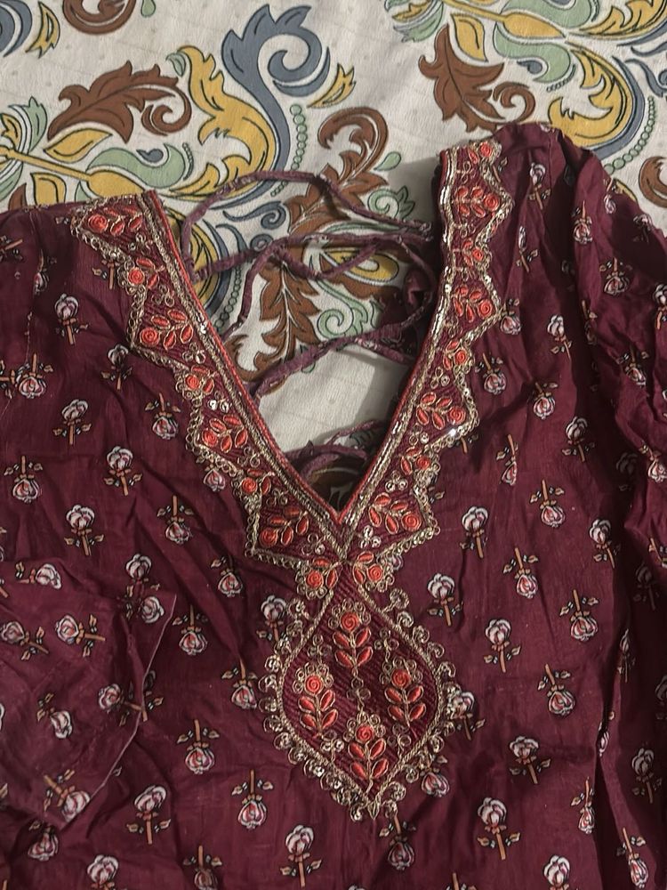 Maroon cotton suit set