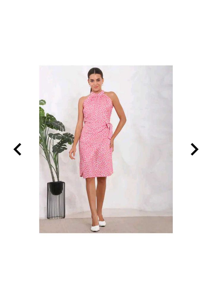 Pink Halter Neck Casual Dress
