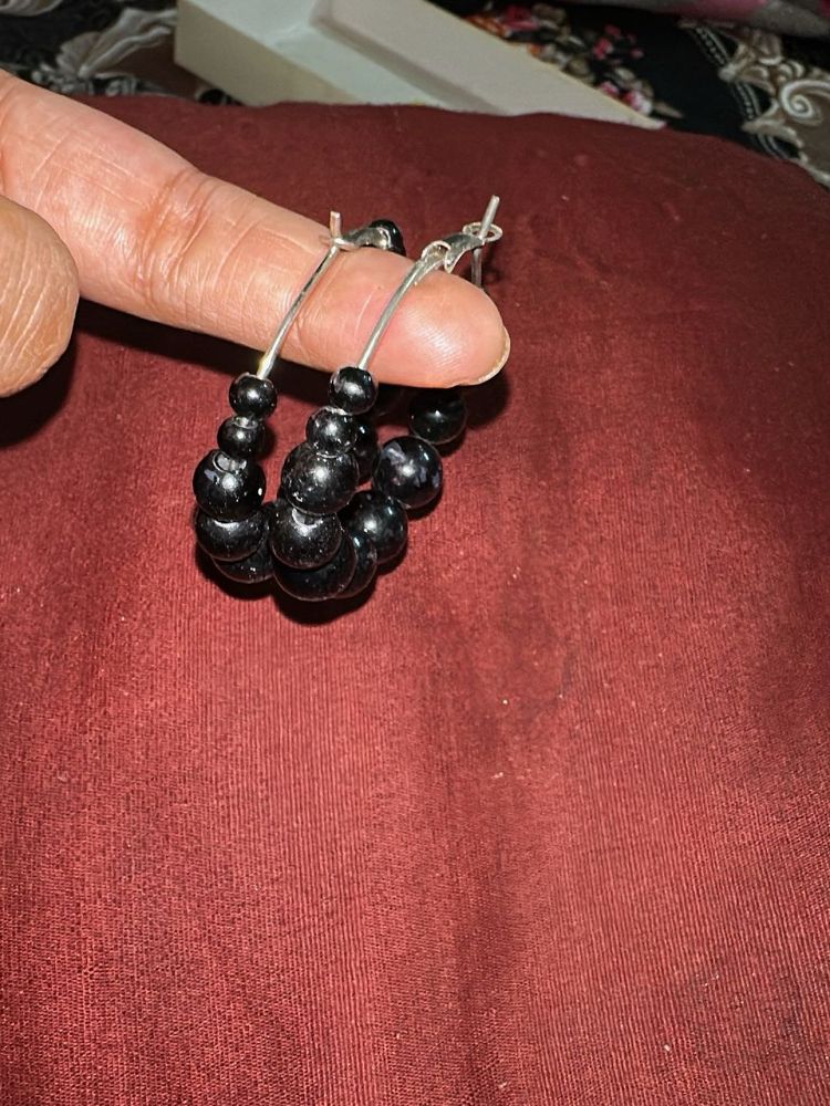 Black Beaded Hoop Earrings
