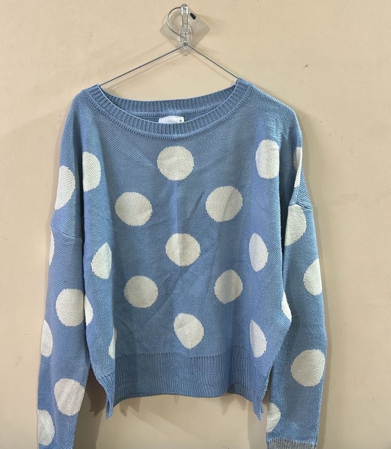 Blue Polka Dot Knit Sweater