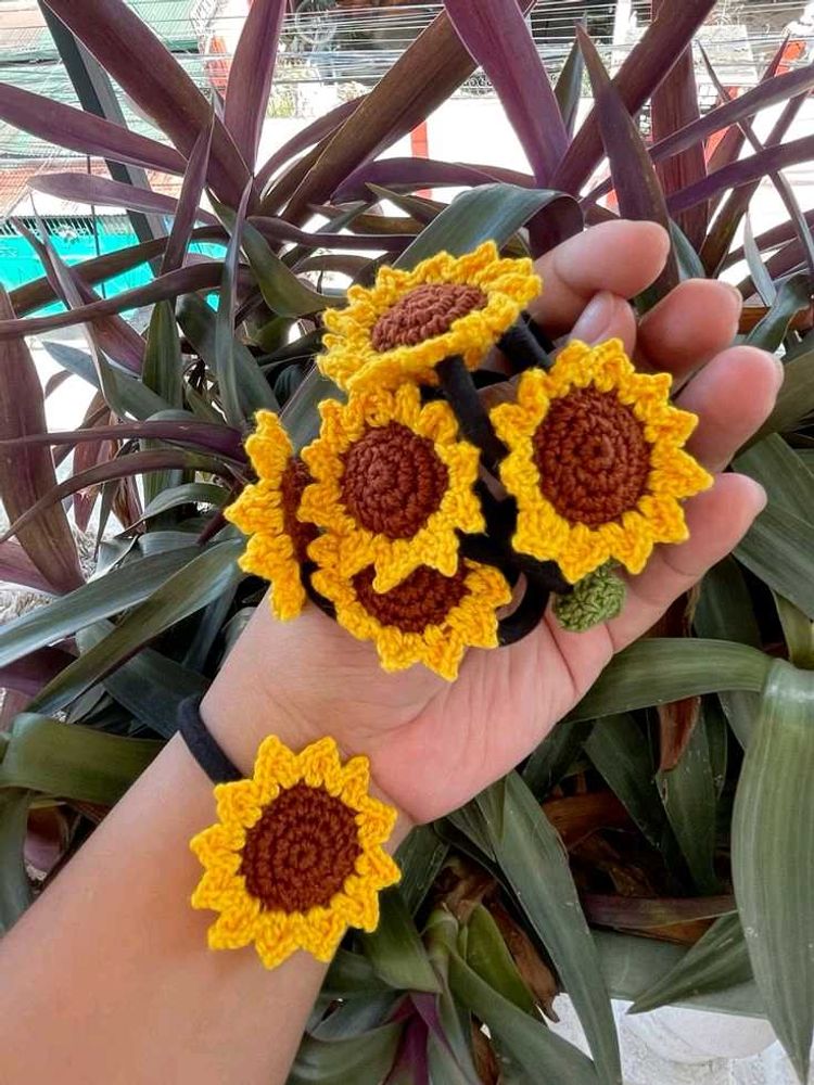 Handmade Crochet Sunflower Hair Ties