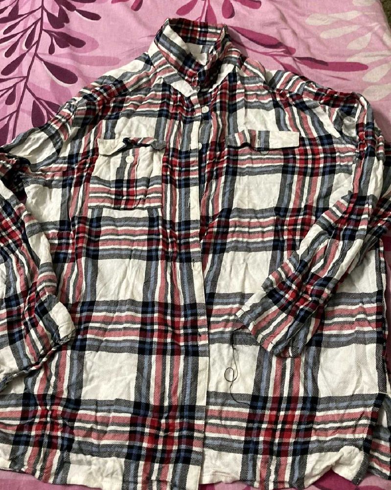 Red, White &amp; Blue Plaid Button-Up Shirt