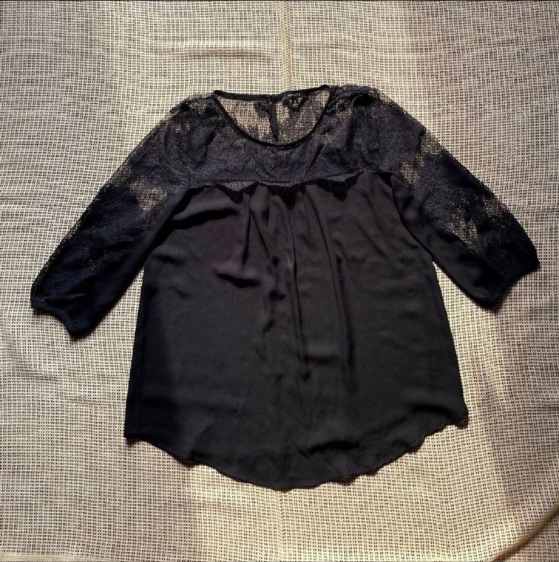 Elegant Black Lace Detail Blouse