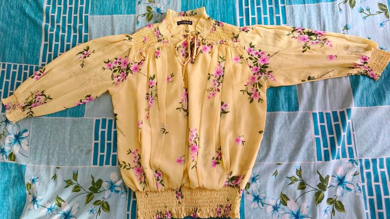 Yellow Floral Smocked Top