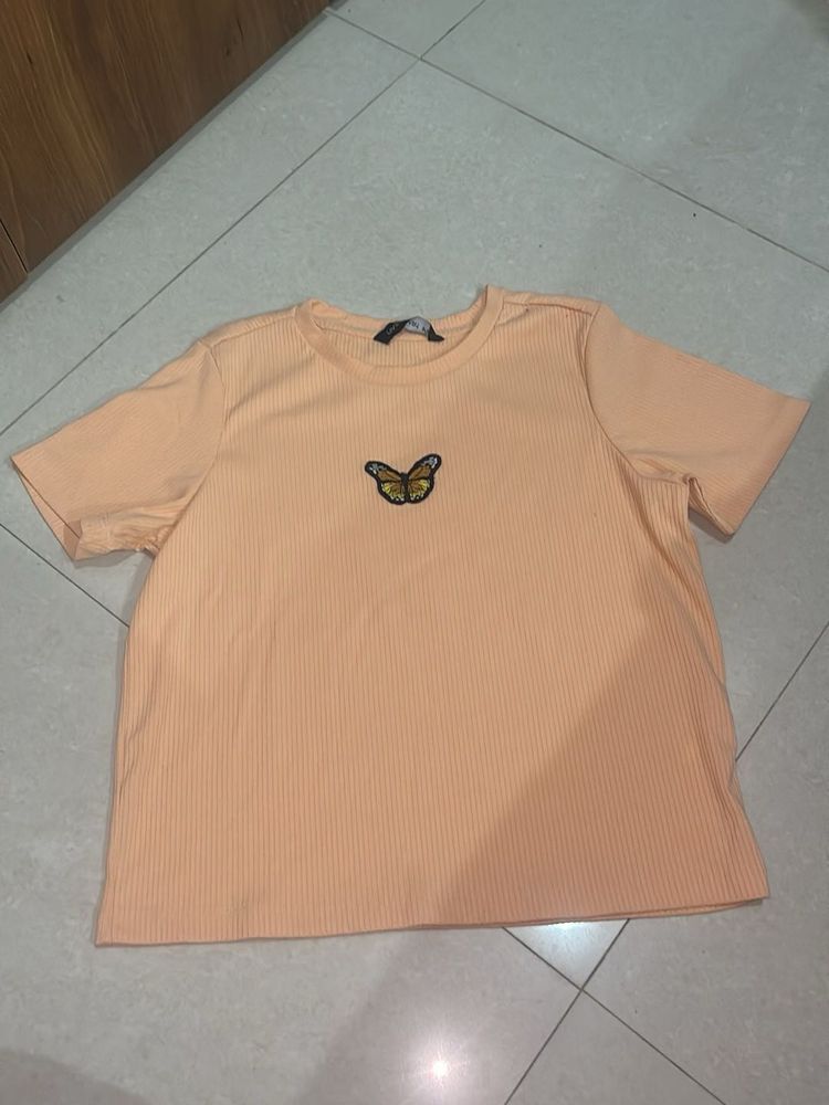 Peach Ribbed Butterfly Top