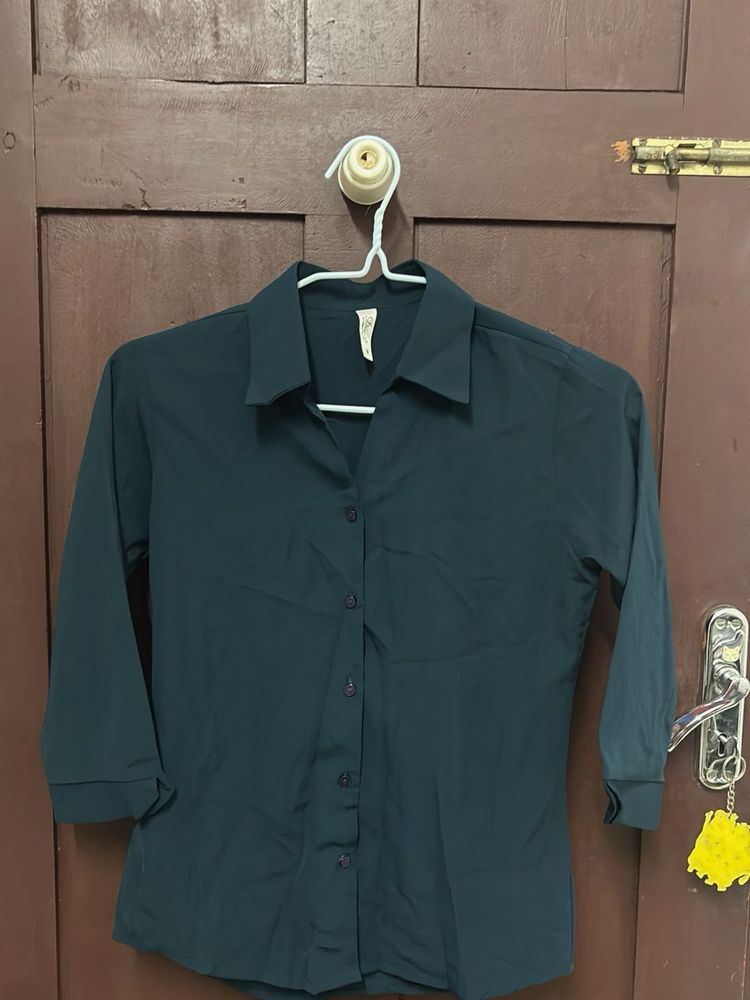 Classic Dark Green Button-Up Shirt | Women