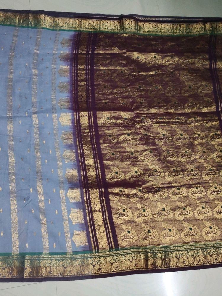 Cotton Blend Pure Gadwal Pattu Saree