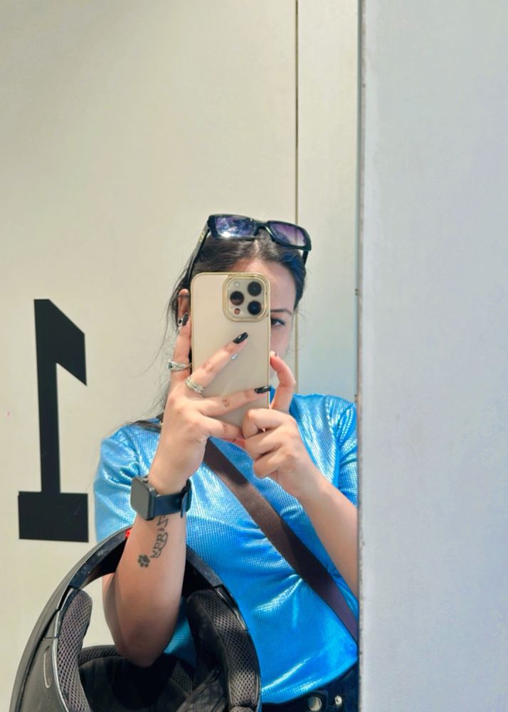 Tokyo Talkies Blue Shimmery Crop Top