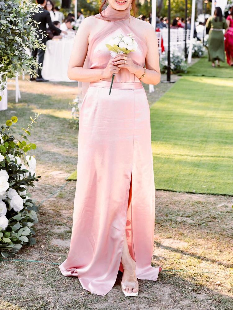 Elegant Pink Satin Evening Gown
