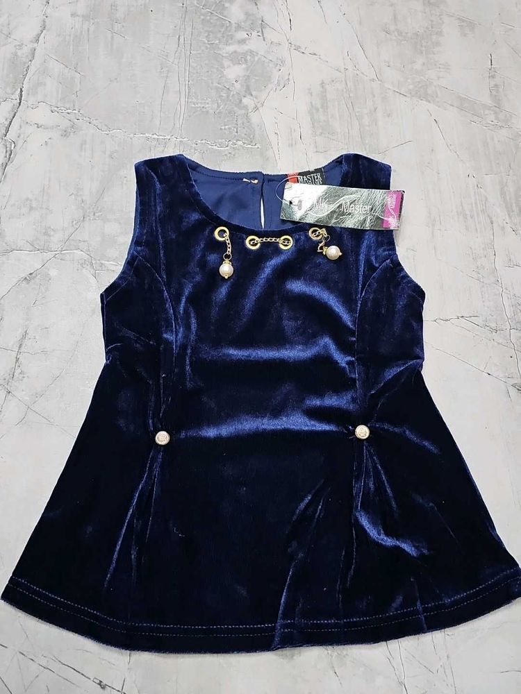 Girls Navy Velvet Dress