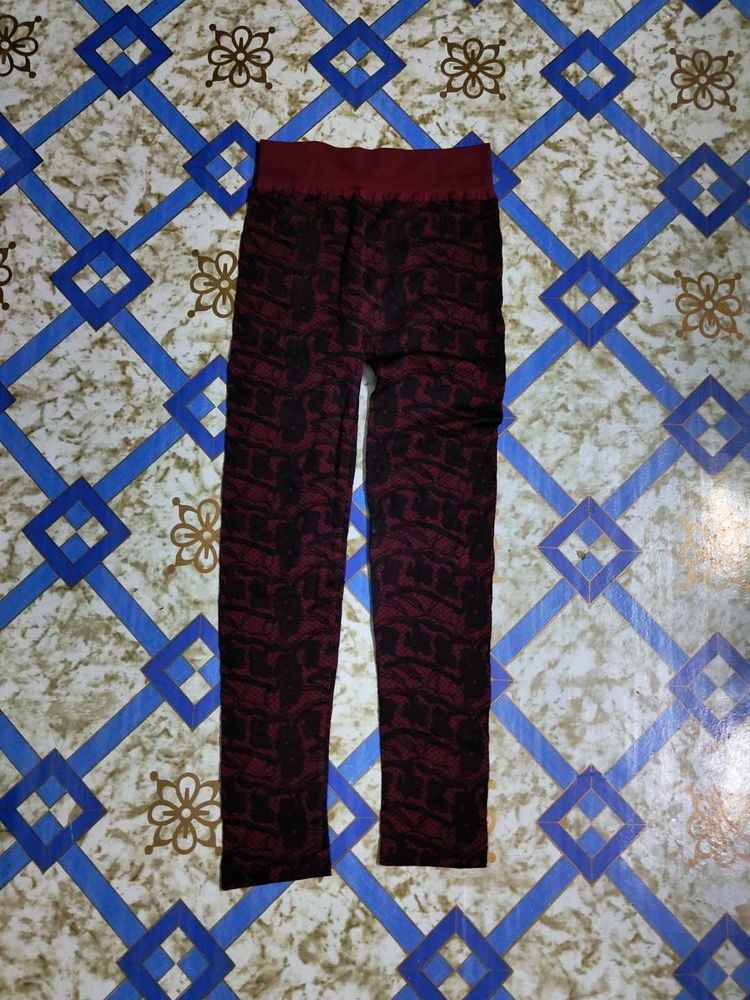 Maroon Patterned Leggings