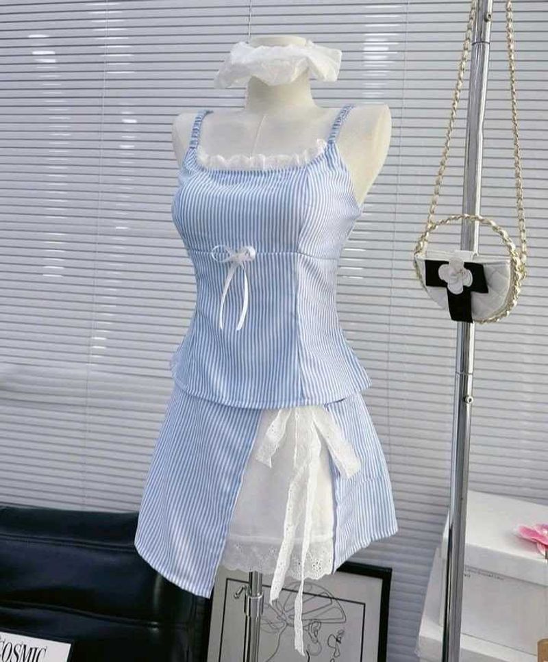 y2k Cute Blue Striped Mini Dress