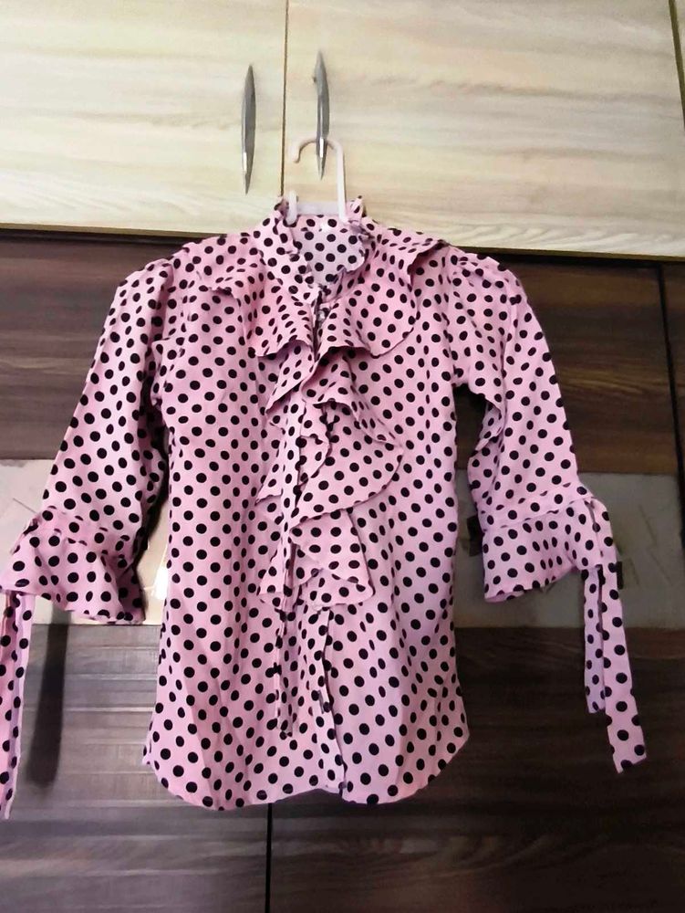 Chic Pink Polka Dot Ruffle Top