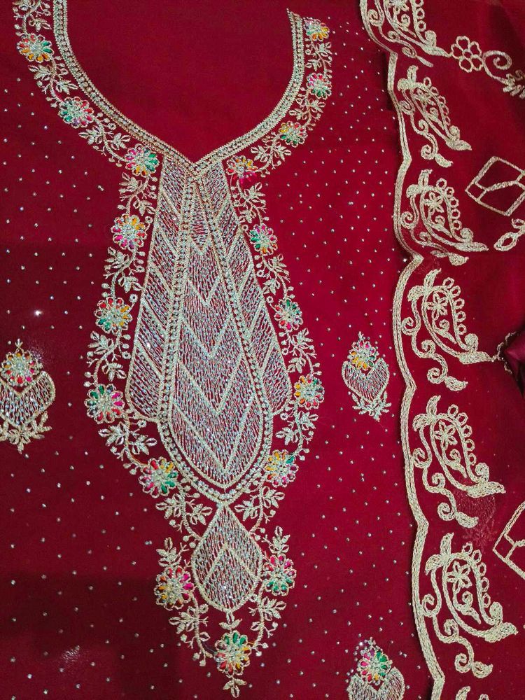Stunning Red Embroidered unstiched pakistani suit