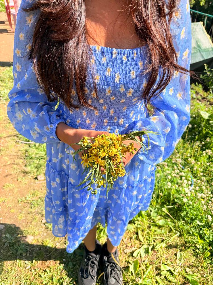 Blue Floral Smocked Mini Dress