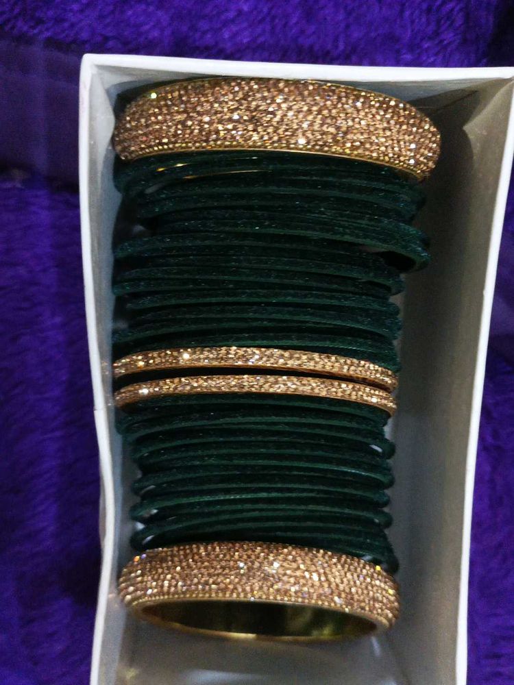 Green &amp; Gold Embellished Bangle Set