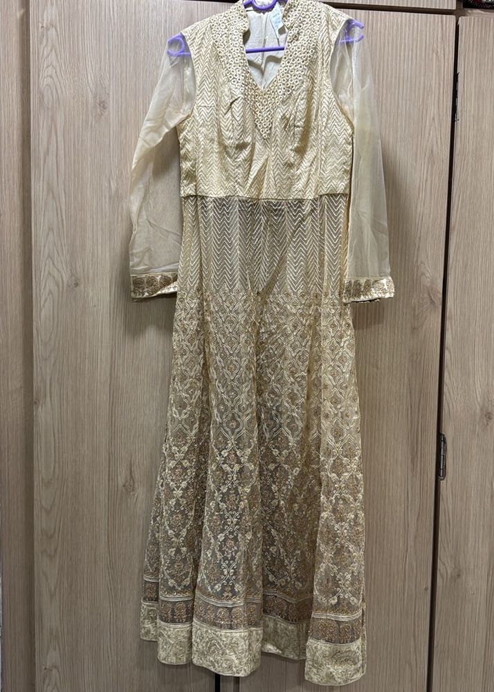 Elegant Beige Embroidered Anarkali