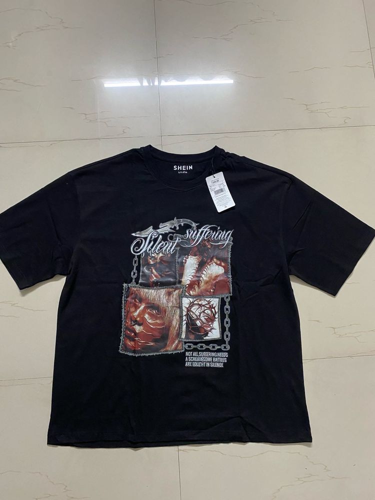 SHEIN Black Graphic T-Shirt