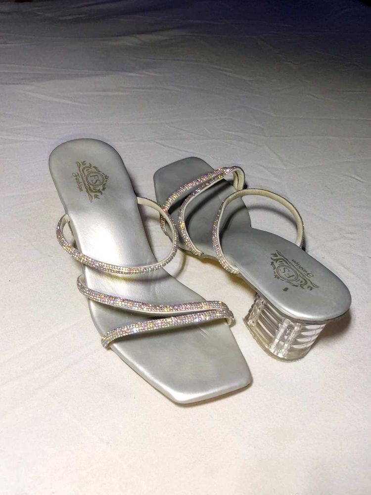 Sparkling Silver Block Heels