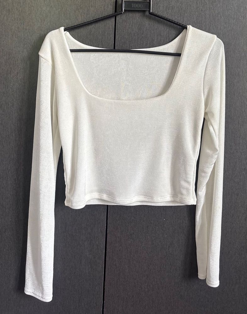 White Long Sleeve Square Neck Top