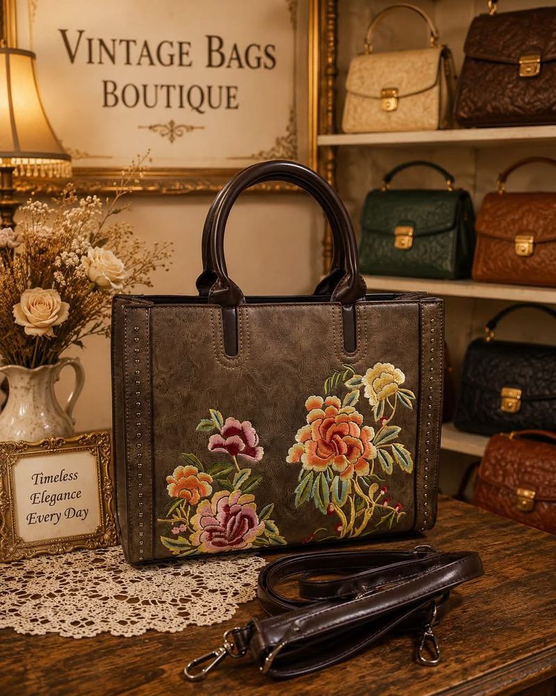 Vintage Embroidered Floral Satchel Handbag