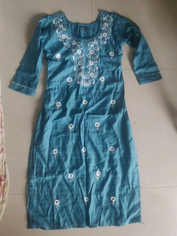 Teal Embroidered Kurti