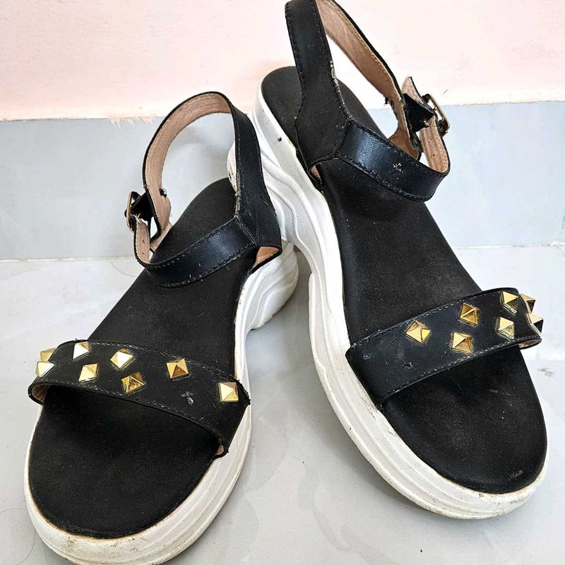 Black and White Platform Studded Sandals